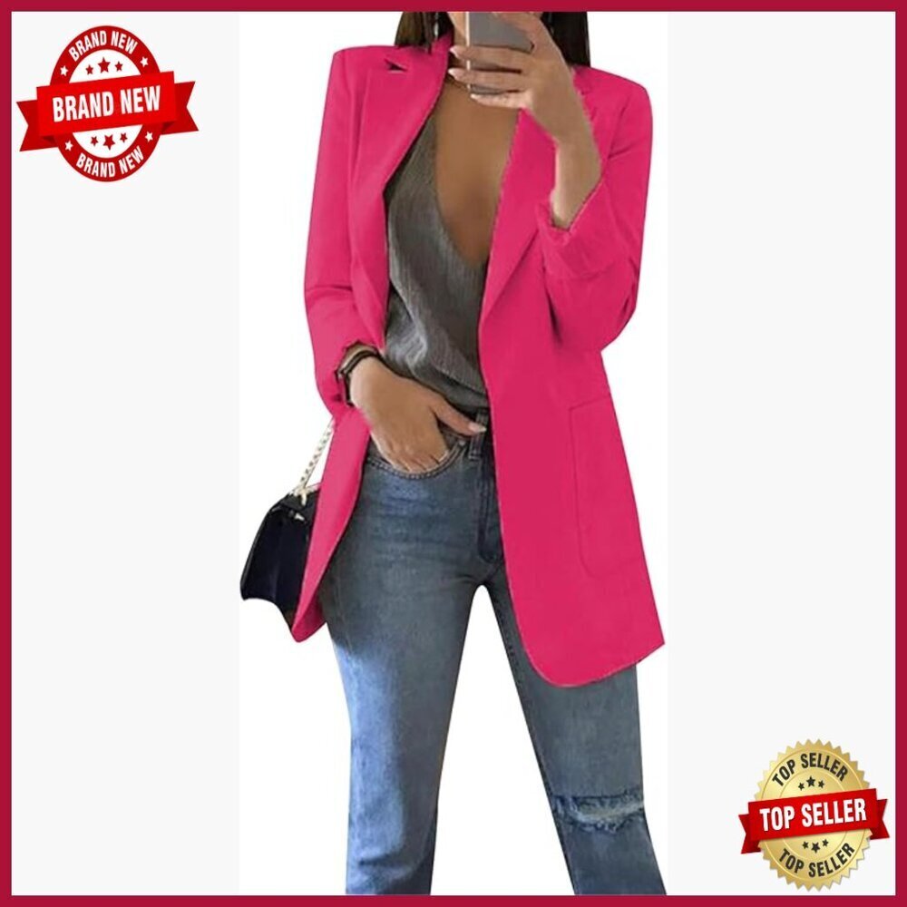 Plus Size Blazer Cardigan with Pockets, Long Sleeve Casual Blazer Jacket